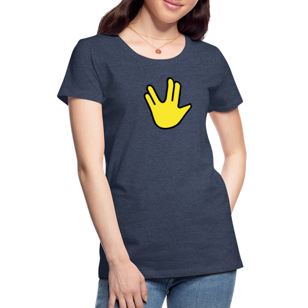 Emoji Expression: Vulcan Salute + May the Moji Force See You Live Long Time and Prosper Test (Double-Sided)Women’s Premium T-Shirt - Emoji.Express - heather blue
