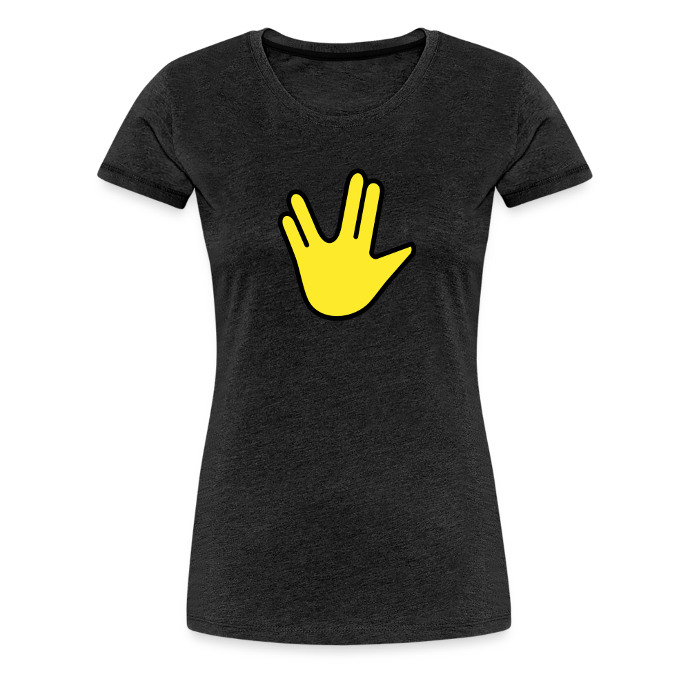 Emoji Expression: Vulcan Salute + May the Moji Force See You Live Long Time and Prosper Test (Double-Sided)Women’s Premium T-Shirt - Emoji.Express - charcoal grey