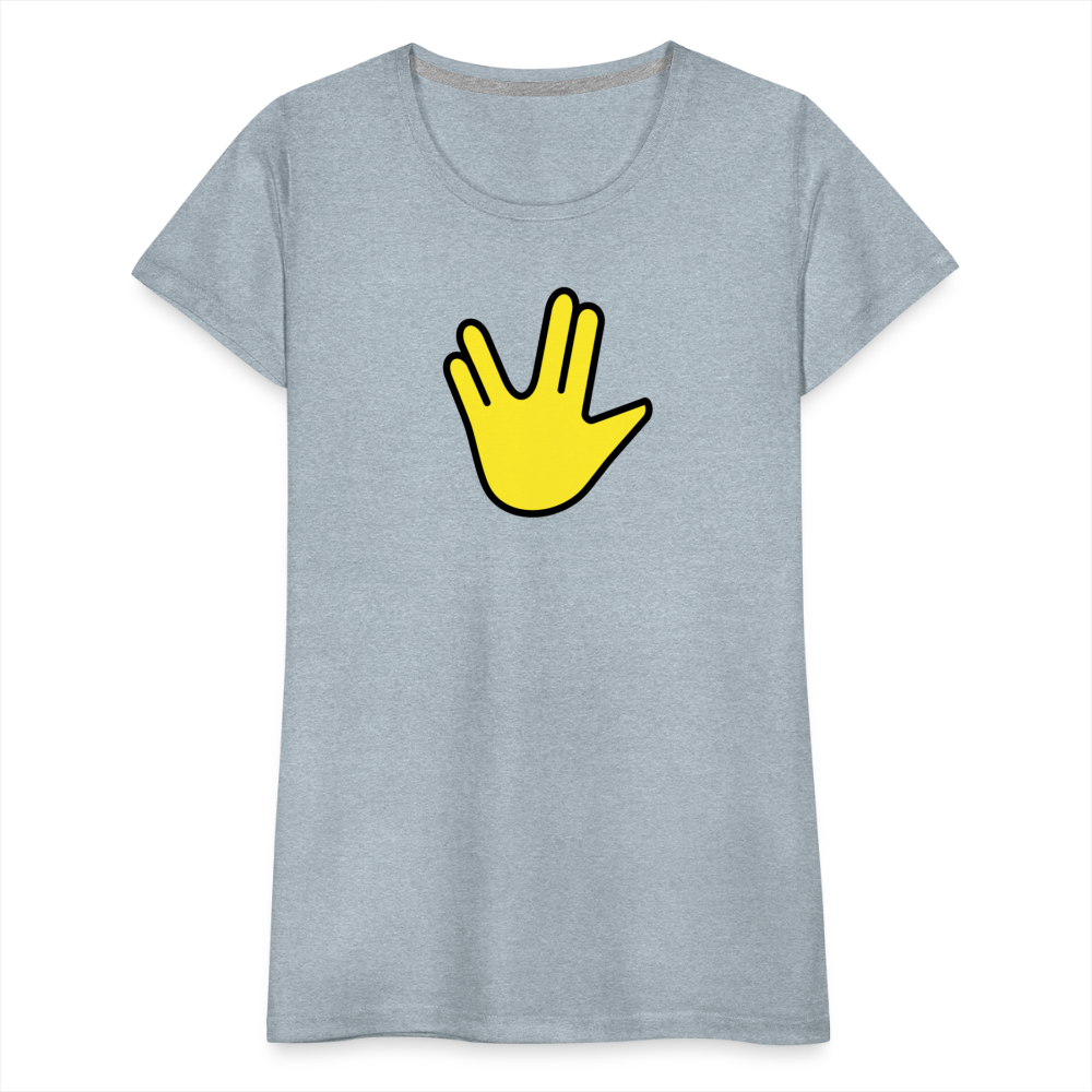 Emoji Expression: Vulcan Salute + May the Moji Force See You Live Long Time and Prosper Test (Double-Sided)Women’s Premium T-Shirt - Emoji.Express - heather ice blue