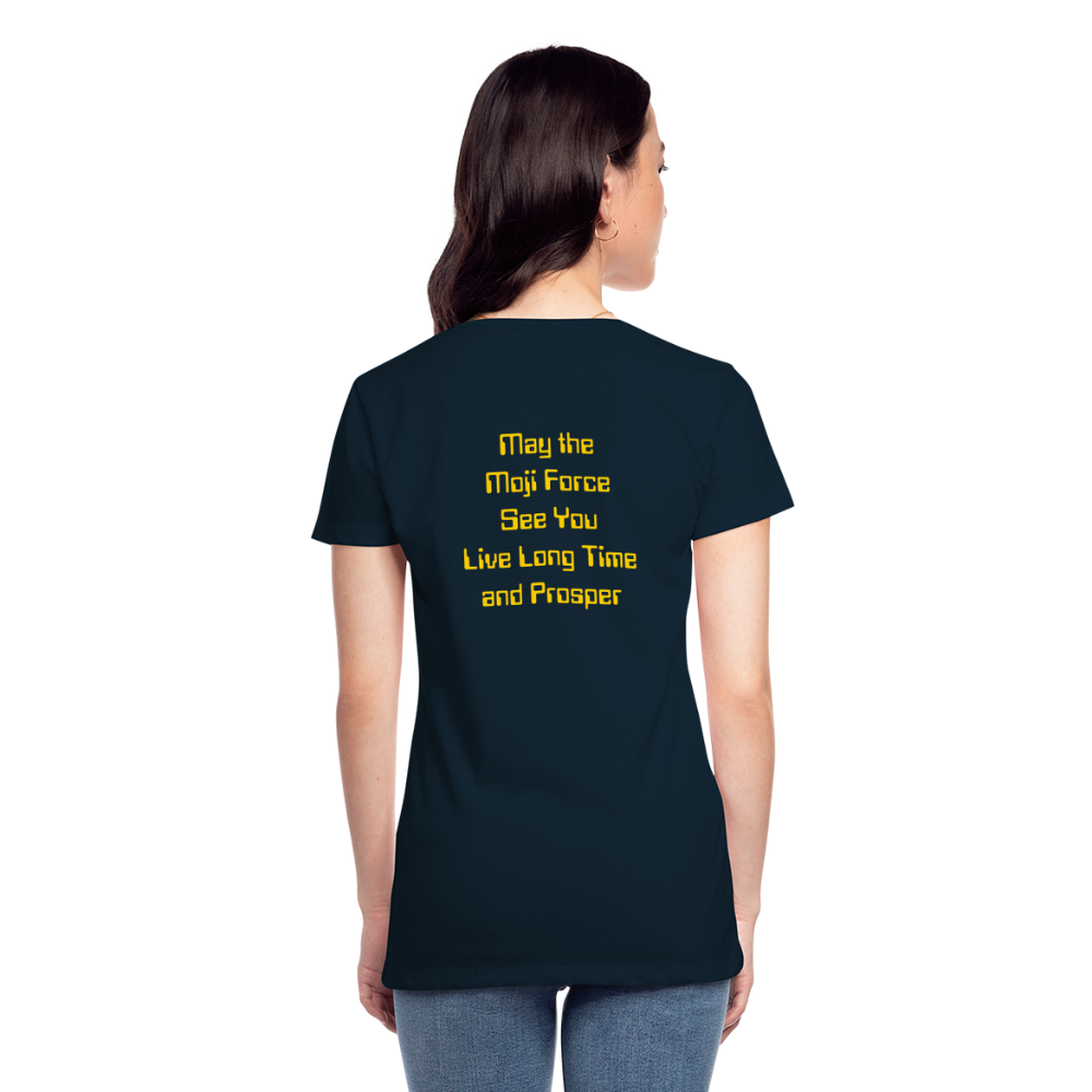 Emoji Expression: Vulcan Salute + May the Moji Force See You Live Long Time and Prosper Test (Double-Sided)Women’s Premium T-Shirt - Emoji.Express - deep navy