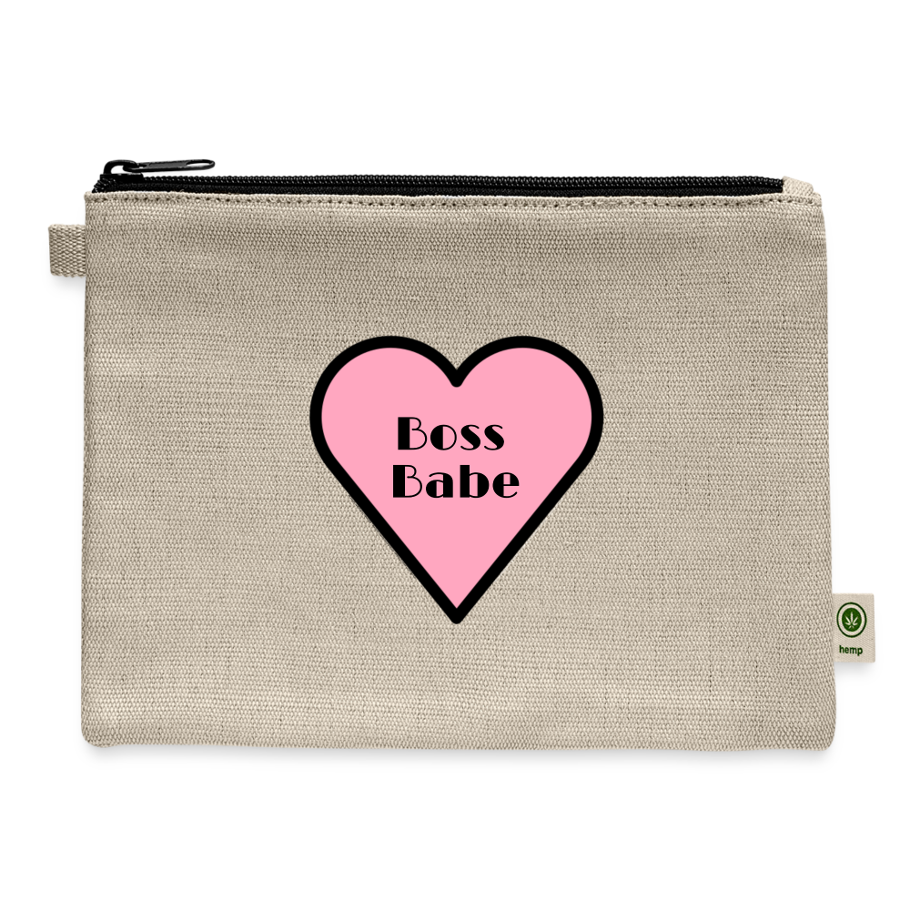 Customizable Boss Babe Pink Heart Moji Carry All Hemp Pouch - Emoji.Express - natural