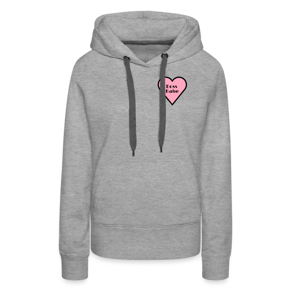 Customizable Boss Babe Pink Heart Moji Women’s Premium Hoodie - Emoji.Express - heather grey