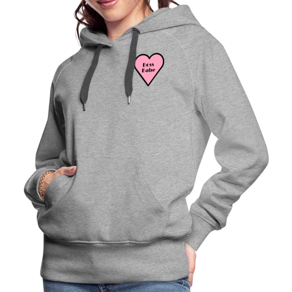 Customizable Boss Babe Pink Heart Moji Women’s Premium Hoodie - Emoji.Express - heather grey
