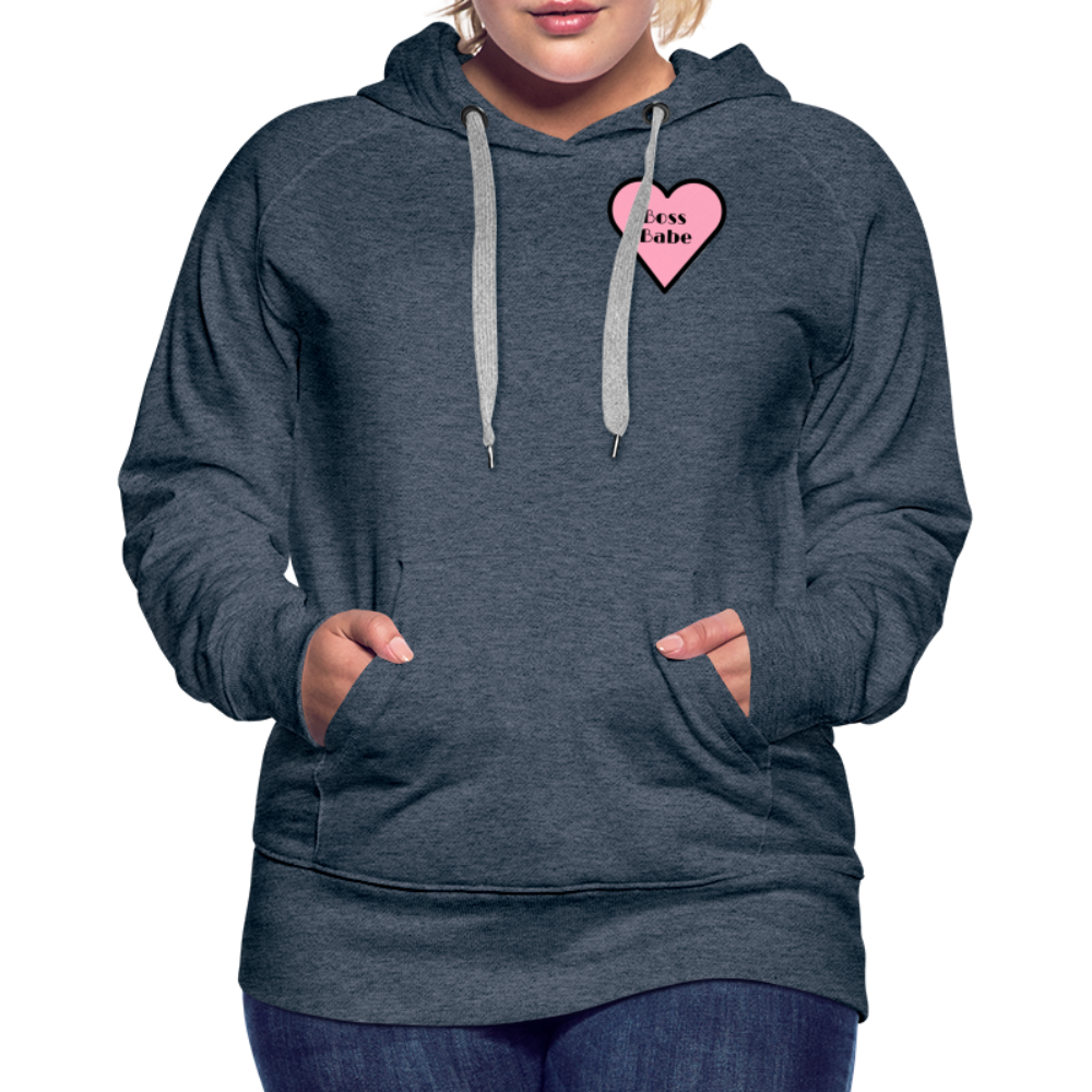 Customizable Boss Babe Pink Heart Moji Women’s Premium Hoodie - Emoji.Express - heather denim