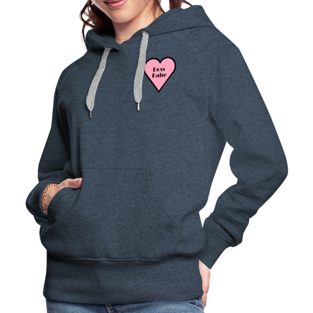 Customizable Boss Babe Pink Heart Moji Women’s Premium Hoodie - Emoji.Express - heather denim