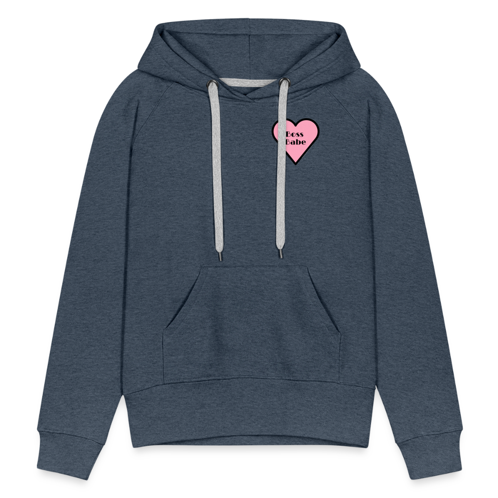 Customizable Boss Babe Pink Heart Moji Women’s Premium Hoodie - Emoji.Express - heather denim