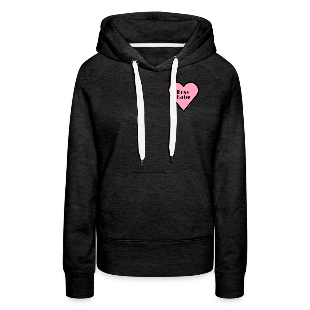 Customizable Boss Babe Pink Heart Moji Women’s Premium Hoodie - Emoji.Express - charcoal grey