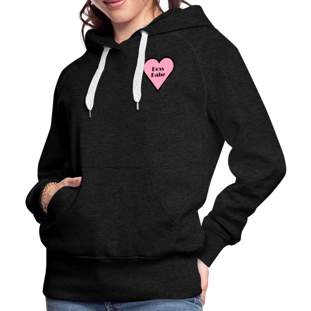 Customizable Boss Babe Pink Heart Moji Women’s Premium Hoodie - Emoji.Express - charcoal grey