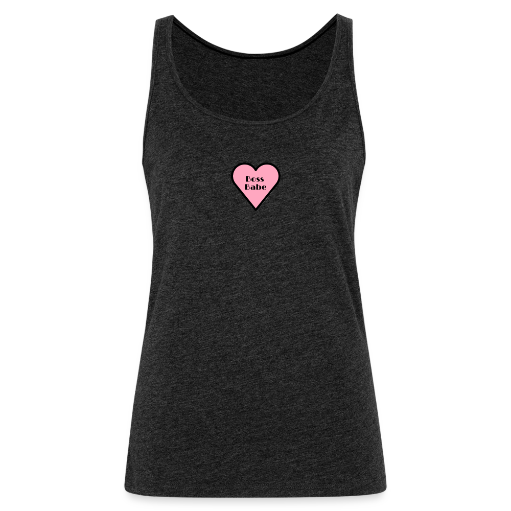 Customizable Boss Babe Pink Heart Moji Women’s Premium Tank Top - Emoji.Express - charcoal grey