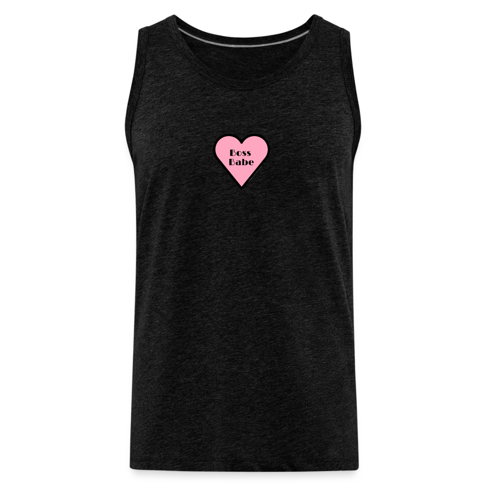 Customizable Boss Babe Pink Heart Moji Men’s Premium Tank Top - Emoji.Express - charcoal grey