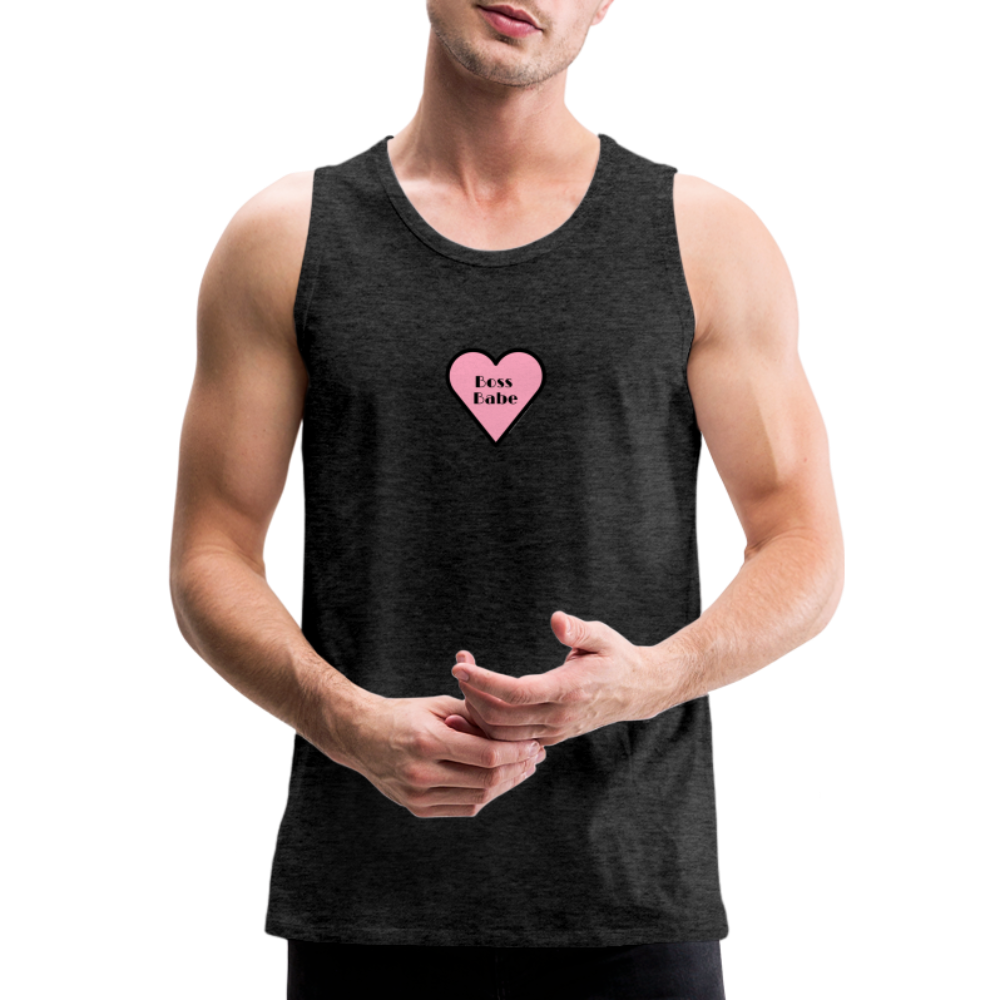 Customizable Boss Babe Pink Heart Moji Men’s Premium Tank Top - Emoji.Express - charcoal grey