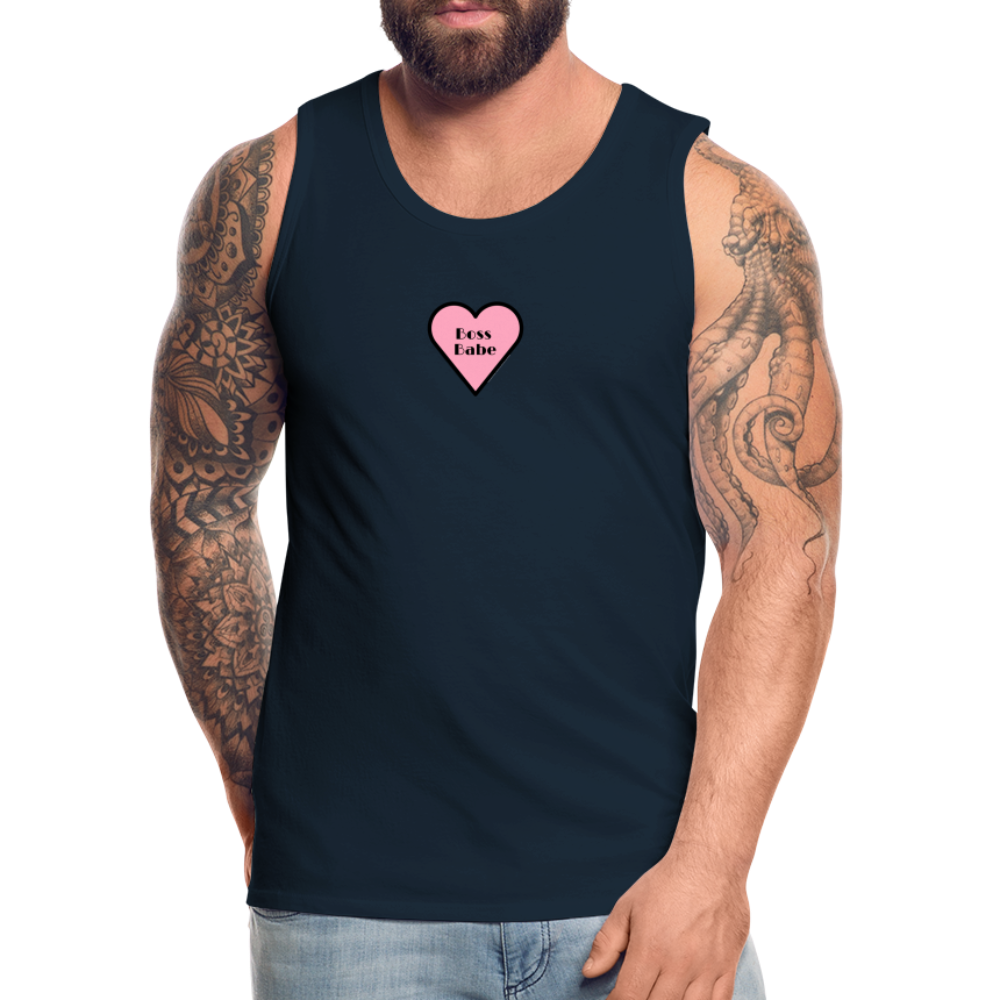 Customizable Boss Babe Pink Heart Moji Men’s Premium Tank Top - Emoji.Express - deep navy