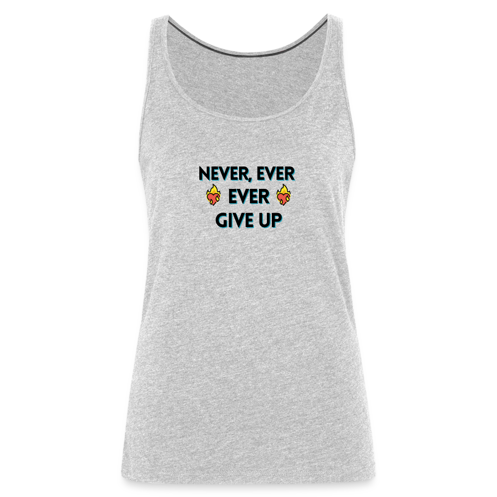 Customizable Emoji Expression: Never, Ever Ever Give Up Heart on Fire Moji Women’s Premium Tank - Emoij.Express - heather gray