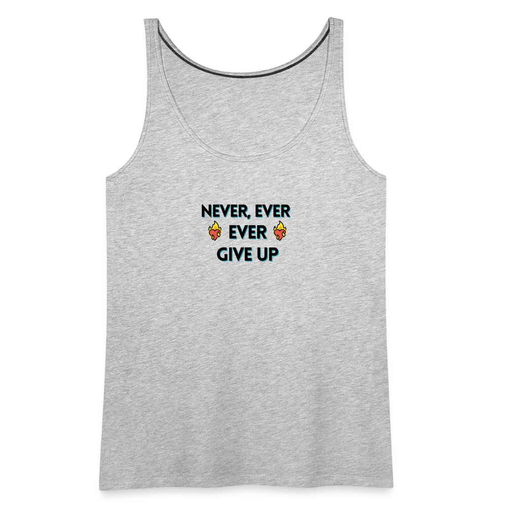 Customizable Emoji Expression: Never, Ever Ever Give Up Heart on Fire Moji Women’s Premium Tank - Emoij.Express - heather gray