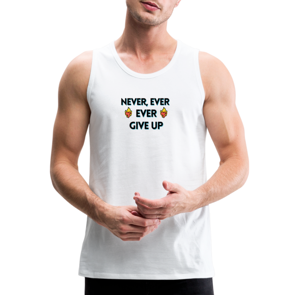 Customizable Emoji Expression: Never, Ever Ever Give Up Heart on Fire Moji Men’s Premium Tank - Emoij.Express - white