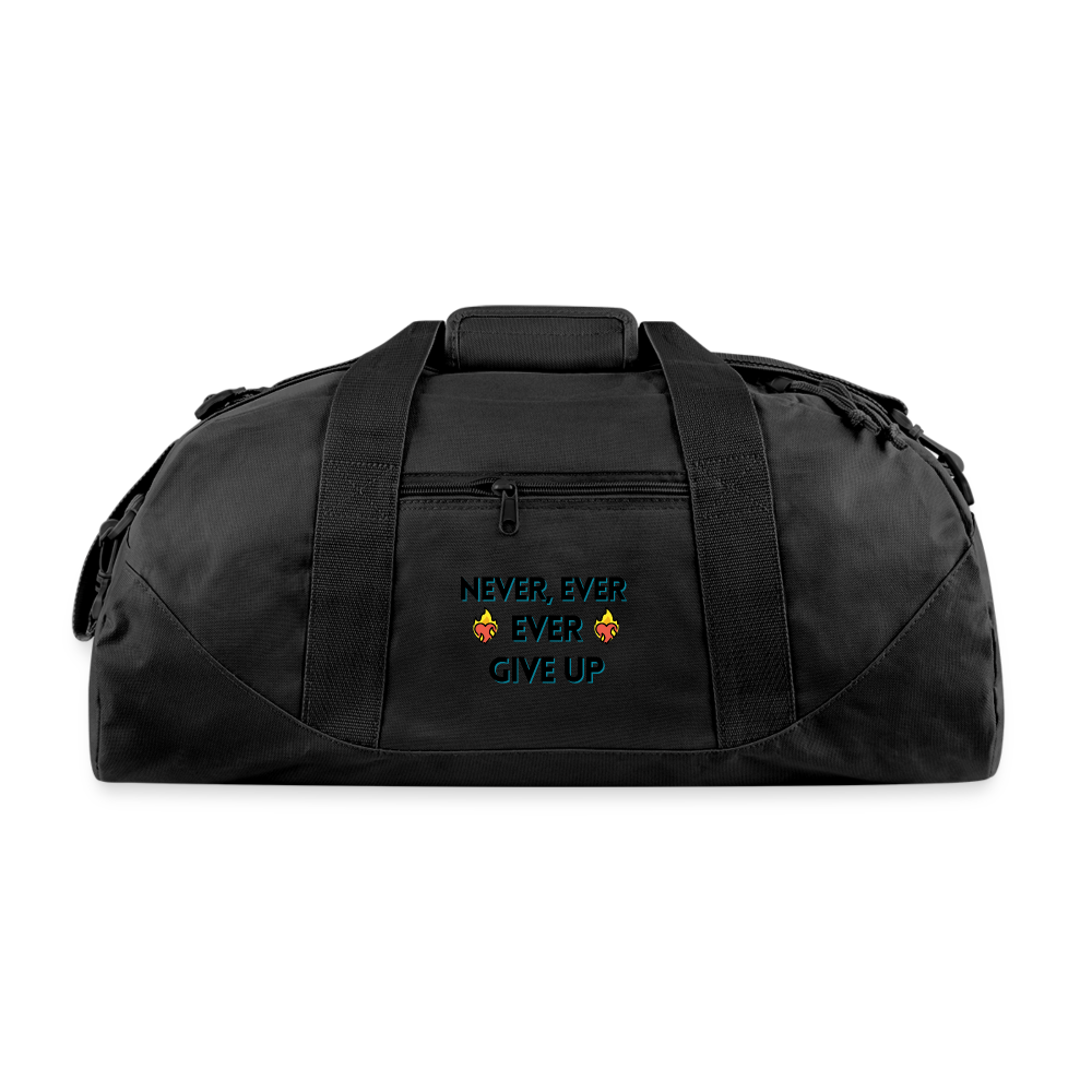 Customizable Emoji Expression: Never, Ever Ever Give Up Heart on Fire Moji (Double Sided Print) Recycled Duffel Bag - Emoij.Express - black