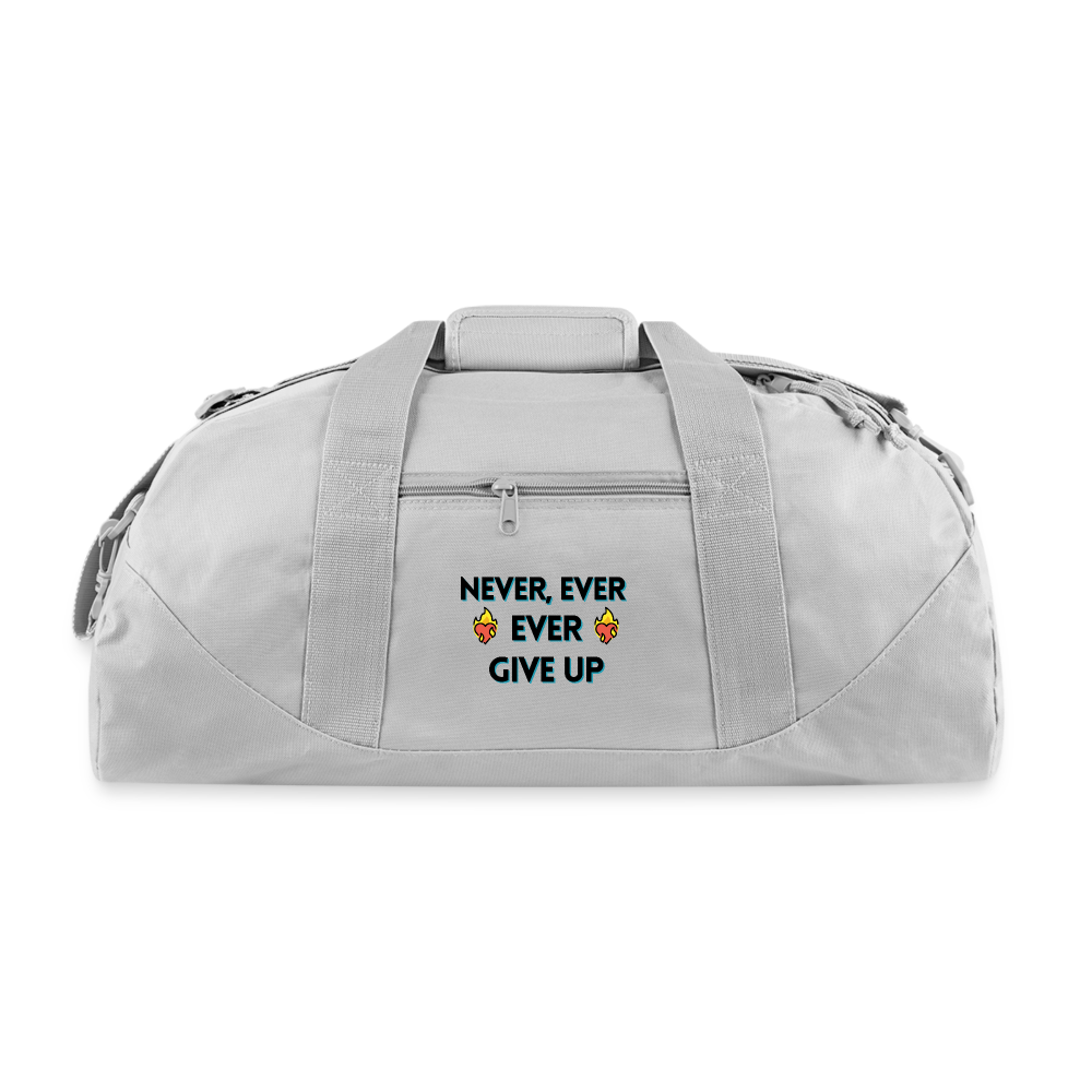 Customizable Emoji Expression: Never, Ever Ever Give Up Heart on Fire Moji (Double Sided Print) Recycled Duffel Bag - Emoij.Express - gray
