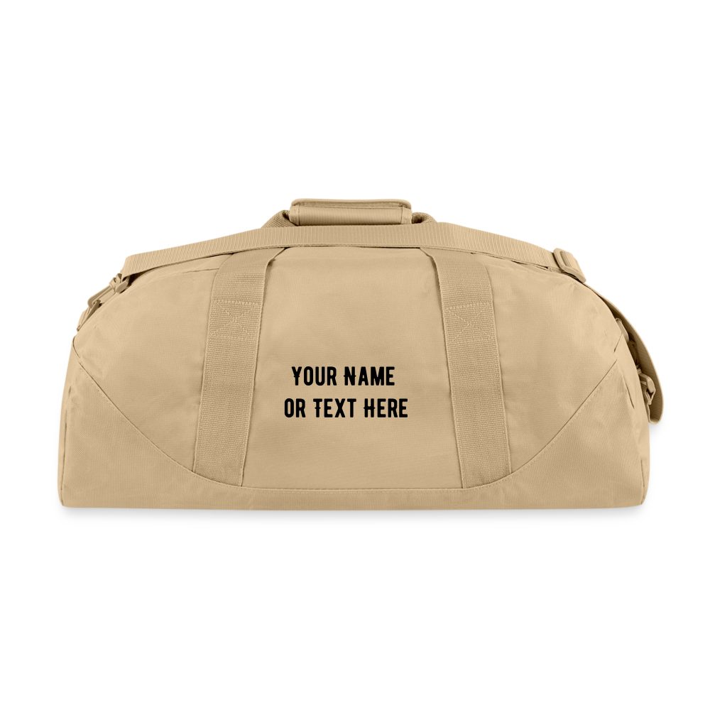 Customizable Emoji Expression: Never, Ever Ever Give Up Heart on Fire Moji (Double Sided Print) Recycled Duffel Bag - Emoij.Express - beige
