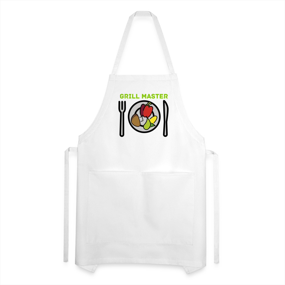 Customizable Emoji Expression: Grill Master Fork with Knife and Plate and Veggie Moji Adjustable Apron - Emoji.Expression - white