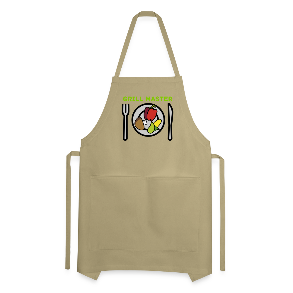 Customizable Emoji Expression: Grill Master Fork with Knife and Plate and Veggie Moji Adjustable Apron - Emoji.Expression - khaki