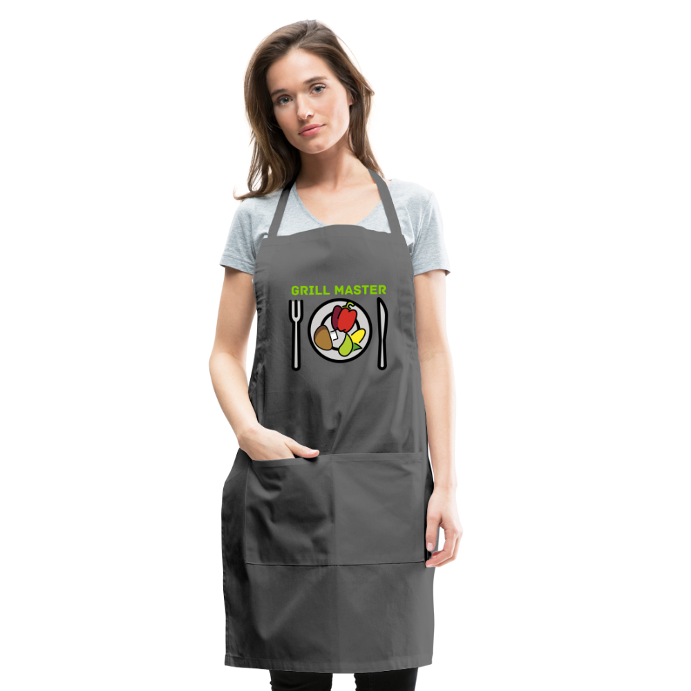 Customizable Emoji Expression: Grill Master Fork with Knife and Plate and Veggie Moji Adjustable Apron - Emoji.Expression - charcoal