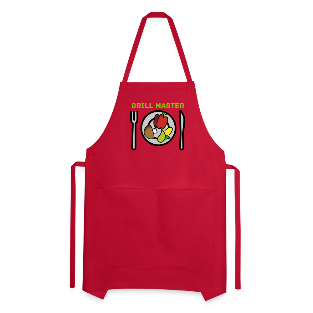 Customizable Emoji Expression: Grill Master Fork with Knife and Plate and Veggie Moji Adjustable Apron - Emoji.Expression - red