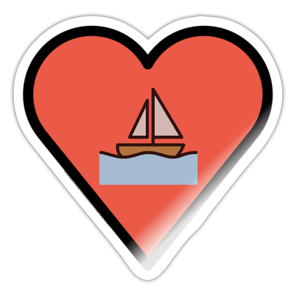 Emoji Expression: Red Heart with Sailboat Moji - Emoji.Express - white glossy