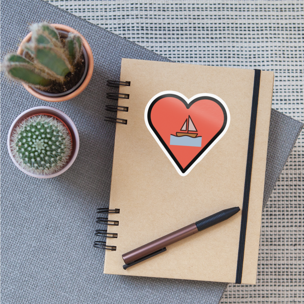 Emoji Expression: Red Heart with Sailboat Moji - Emoji.Express - white glossy