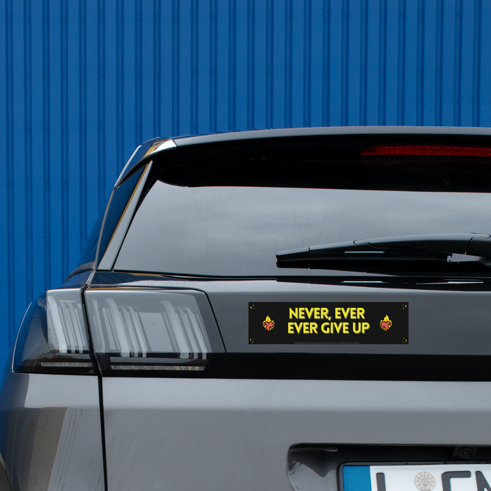 Emoji Expression: Never, Ever Ever Give Up (Yellow) Heart on Fire Moji Bumper Sticker - Emoji.Express - white matte