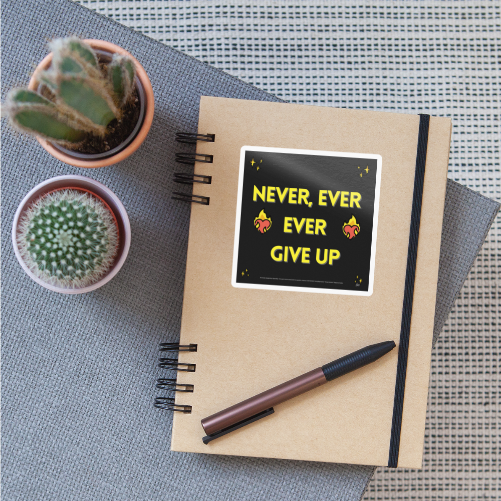 Emoji Expression: Never, Ever Ever Give Up (Yellow) Heart on Fire Moji Sticker - Emoji.Express - white glossy