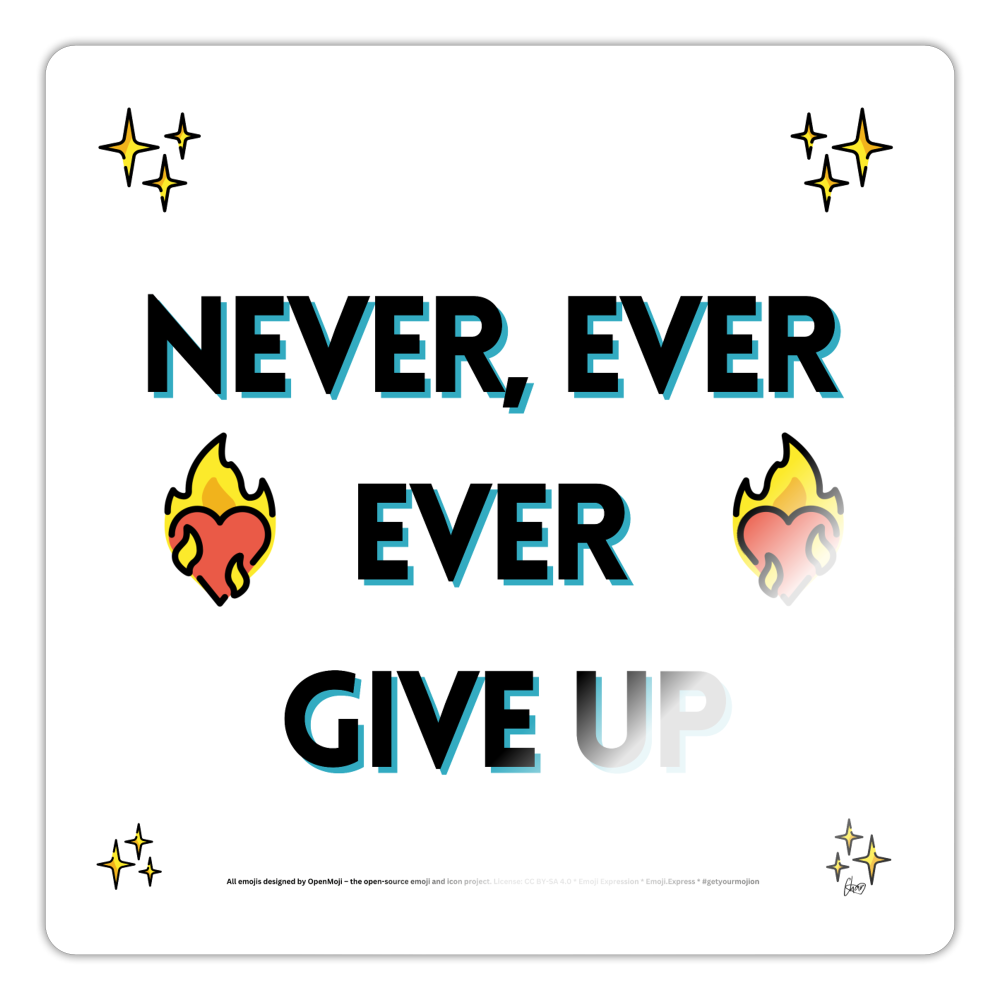 Emoji Expression: Never, Ever Ever Give Up Heart on Fire Moji Sticker - Emoji.Express - white glossy