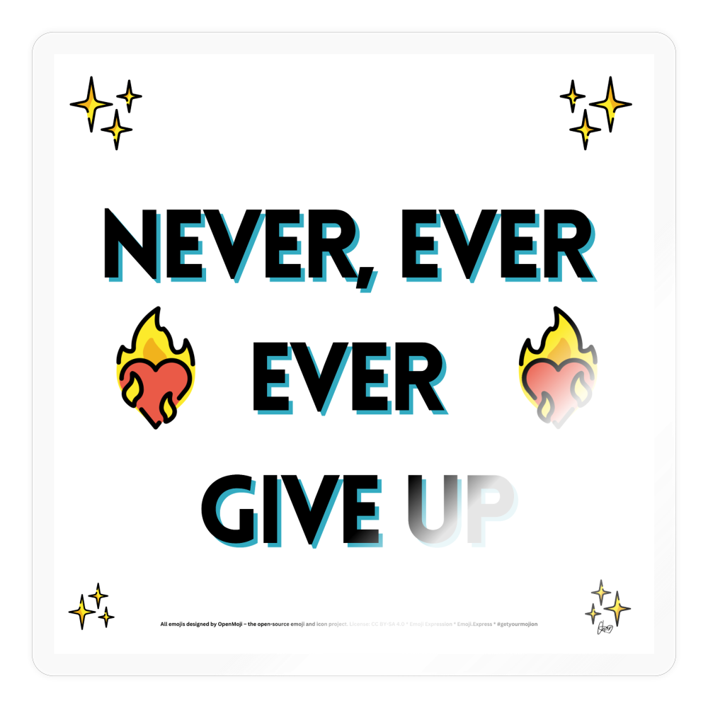 Emoji Expression: Never, Ever Ever Give Up Heart on Fire Moji Sticker - Emoji.Express - transparent glossy