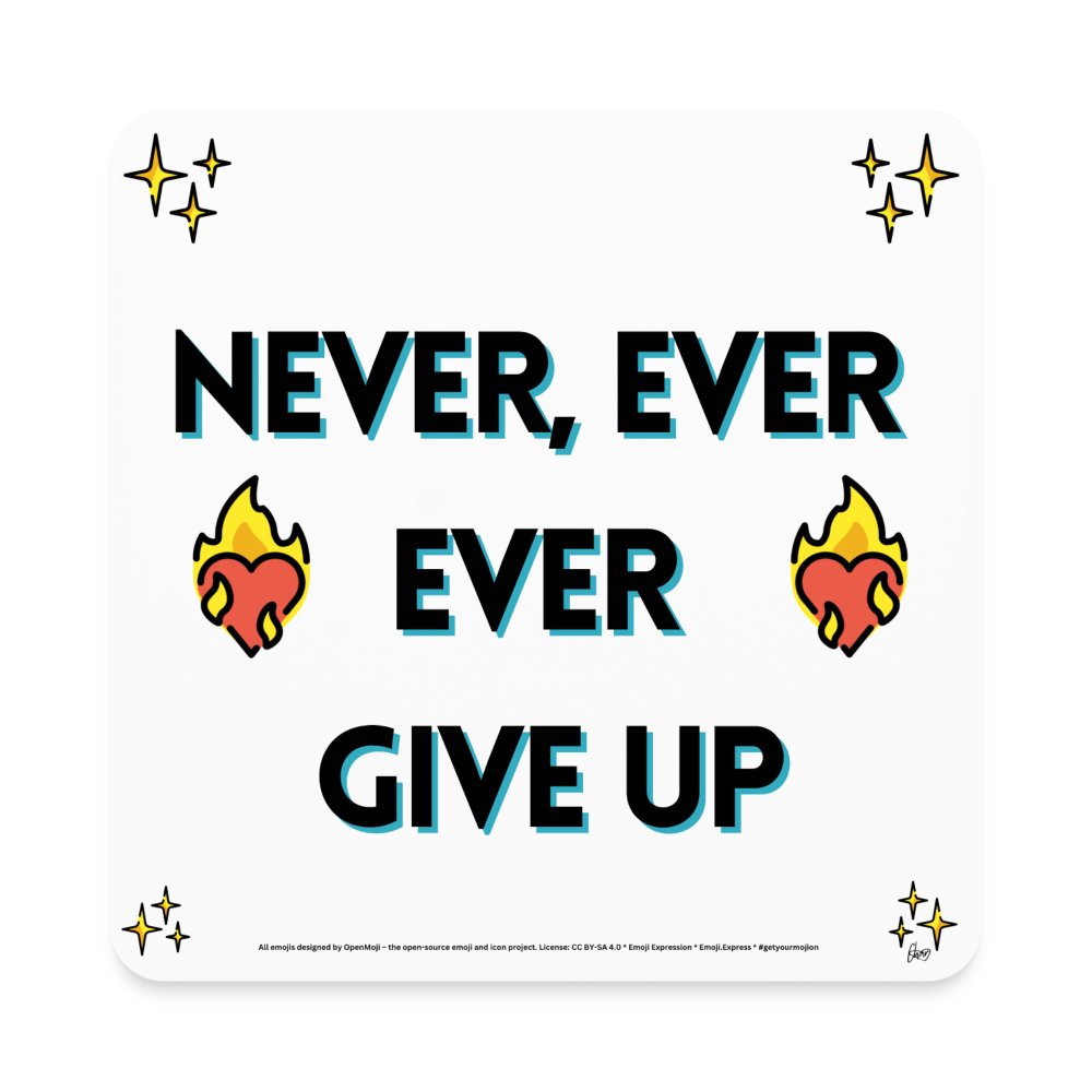 Emoji Expression: Never, Ever Ever Give Up Heart on Fire Moji Square Magnet - Emoji.Express - white