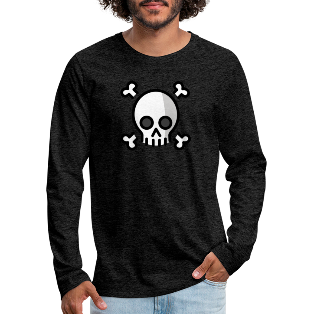 Customizable Skull and Crossbones Moji Men's Premium Long Sleeve T-Shirt - Emoji.Express - charcoal grey