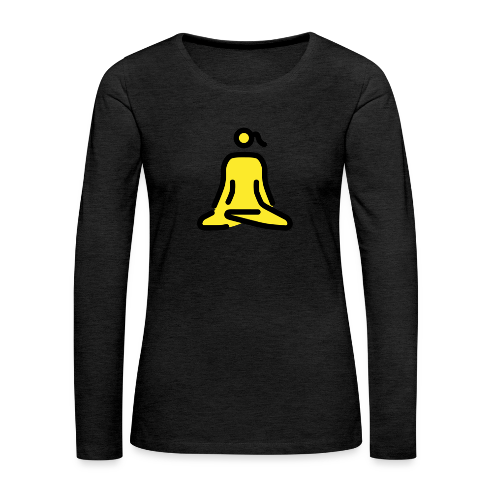 Customizable Woman in Lotus Position Moji Women's Premium Long Sleeve T-Shirt - Emoji.Express - charcoal grey