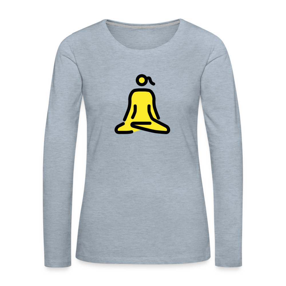 Customizable Woman in Lotus Position Moji Women's Premium Long Sleeve T-Shirt - Emoji.Express - heather ice blue