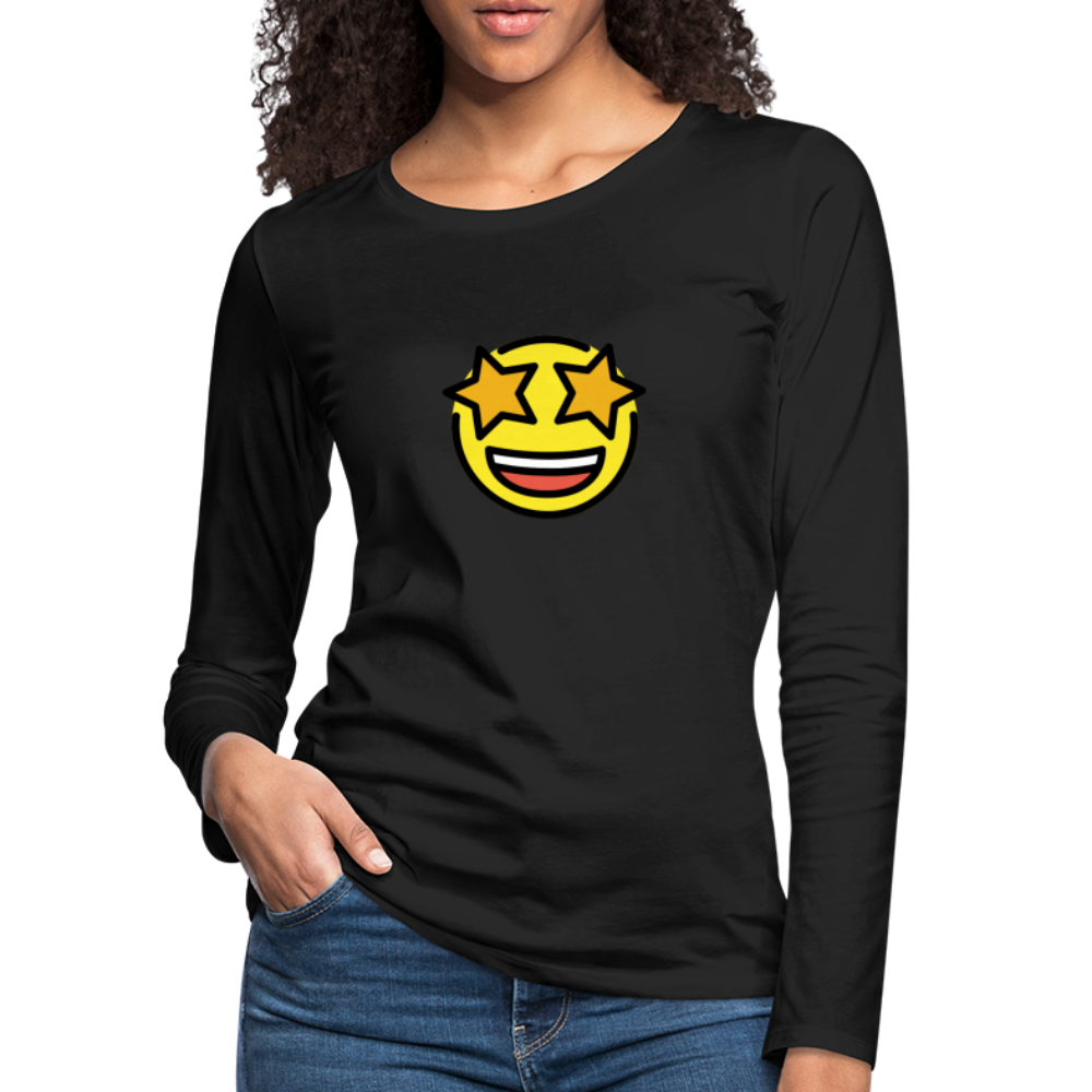 Customizable Star Struck Moji Women's Premium Long Sleeve T-Shirt - Emoji.Express - black