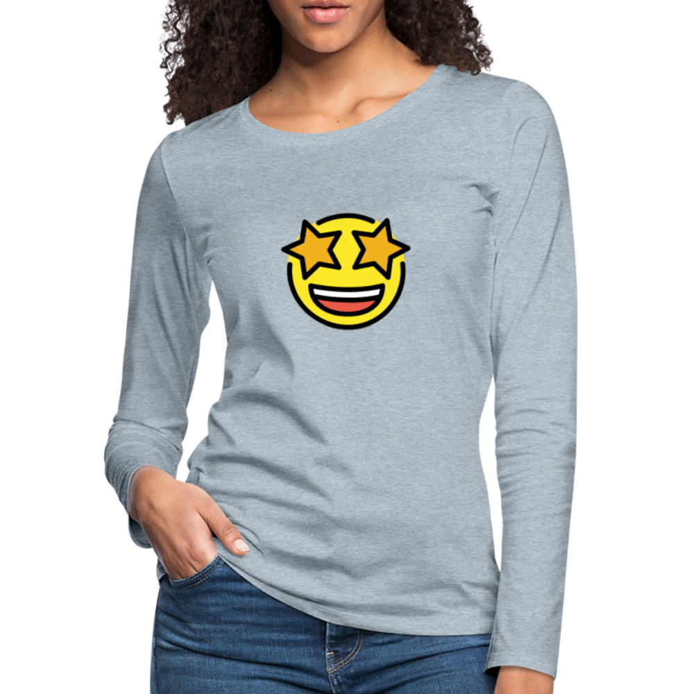 Customizable Star Struck Moji Women's Premium Long Sleeve T-Shirt - Emoji.Express - heather ice blue