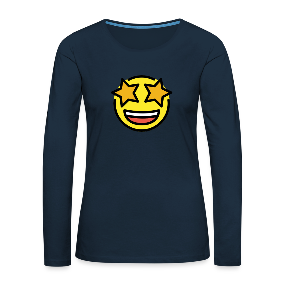 Customizable Star Struck Moji Women's Premium Long Sleeve T-Shirt - Emoji.Express - deep navy