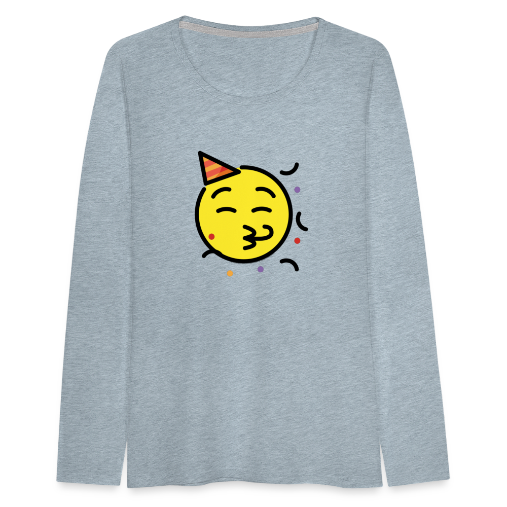 Customizable Party Face Moji Women's Premium Long Sleeve T-Shirt - Emoji.Express - heather ice blue