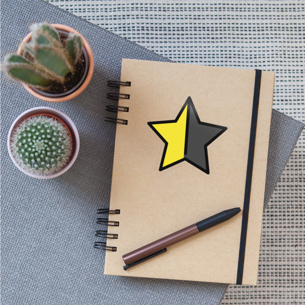 Star with Right Half Black Moji Sticker - Emoji.Express - transparent glossy