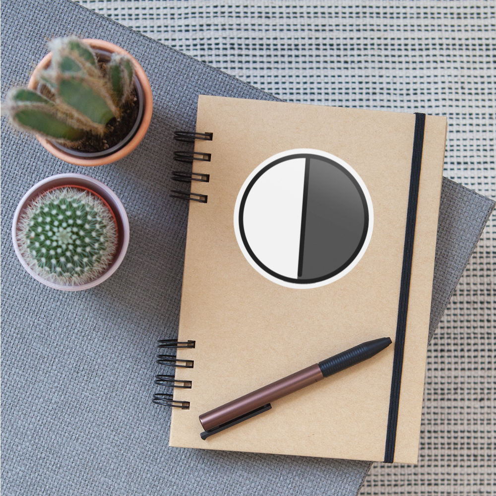 Circle with Right Half Black Moji Sticker - Emoji.Express - white matte