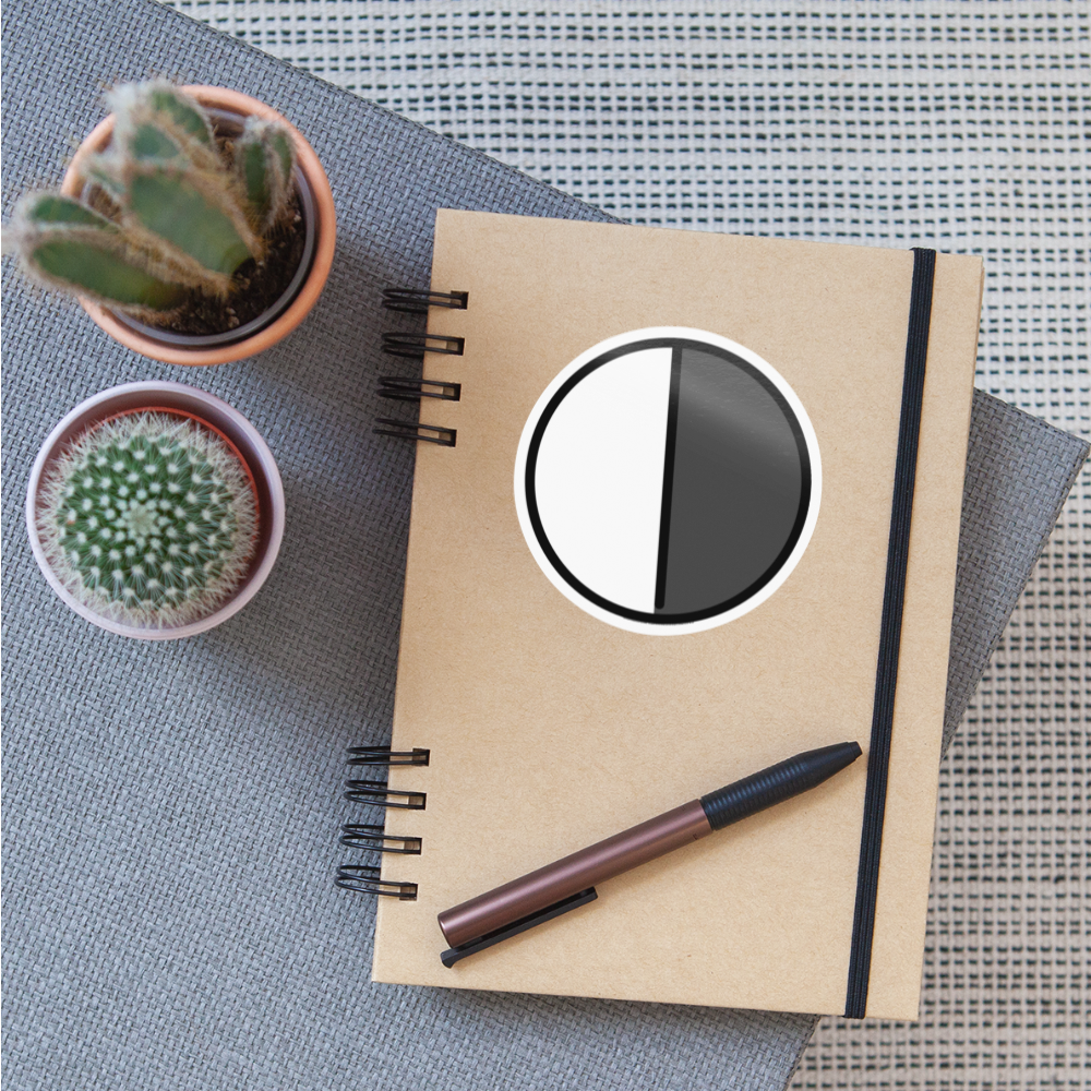 Circle with Right Half Black Moji Sticker - Emoji.Express - white glossy