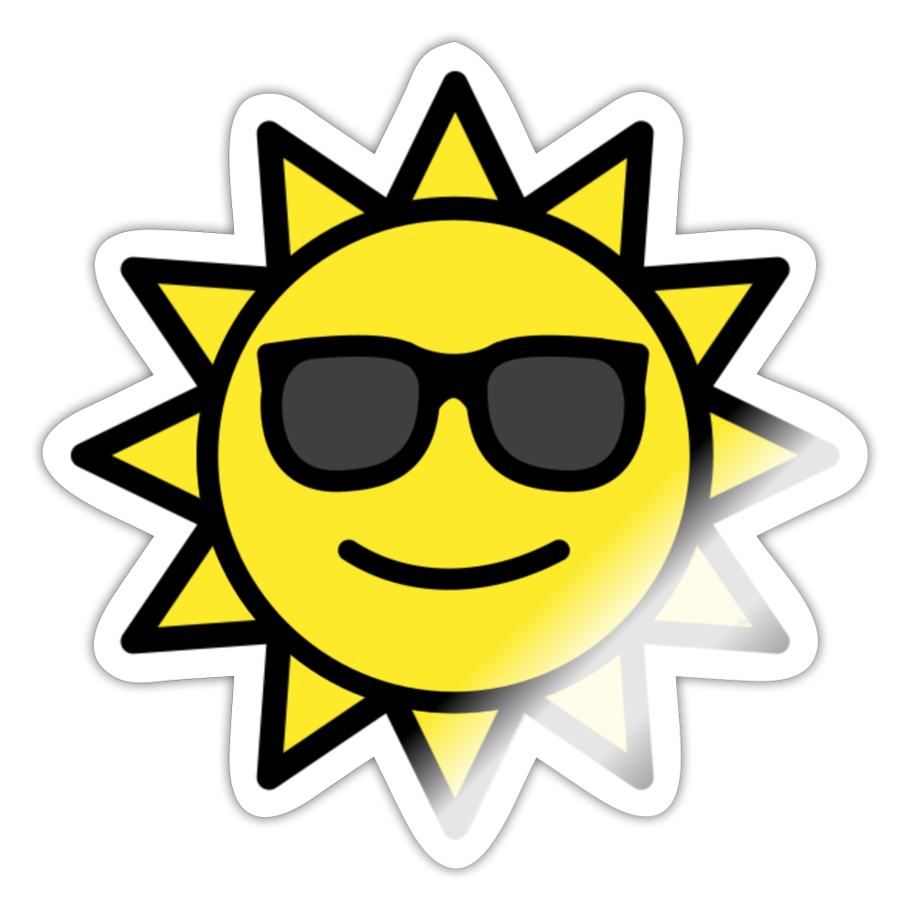 Emoji Expression: Sunny Sunshine Emoji Character Moji Sticker - Emoji.Express - white glossy