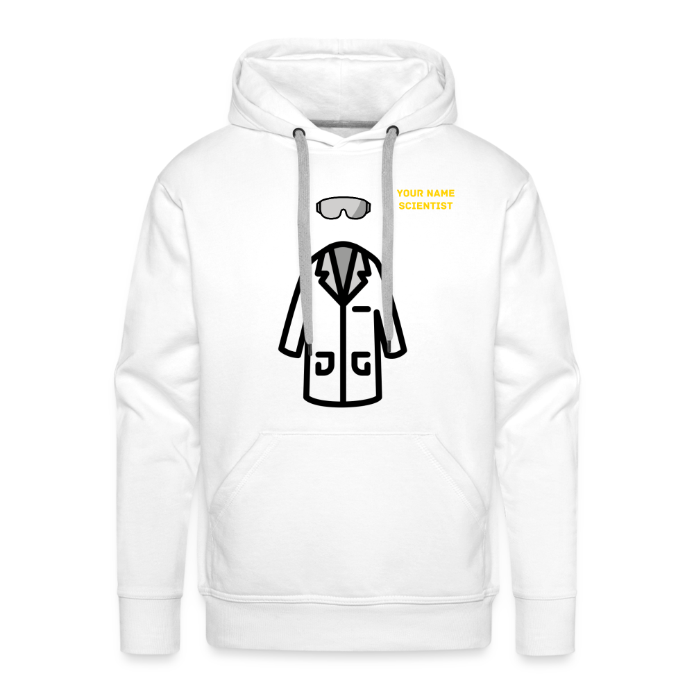 Customizable Lab Coat + Goggles + Name and Title Text Moji Men’s Premium Hoodie - Emoji.Express - white