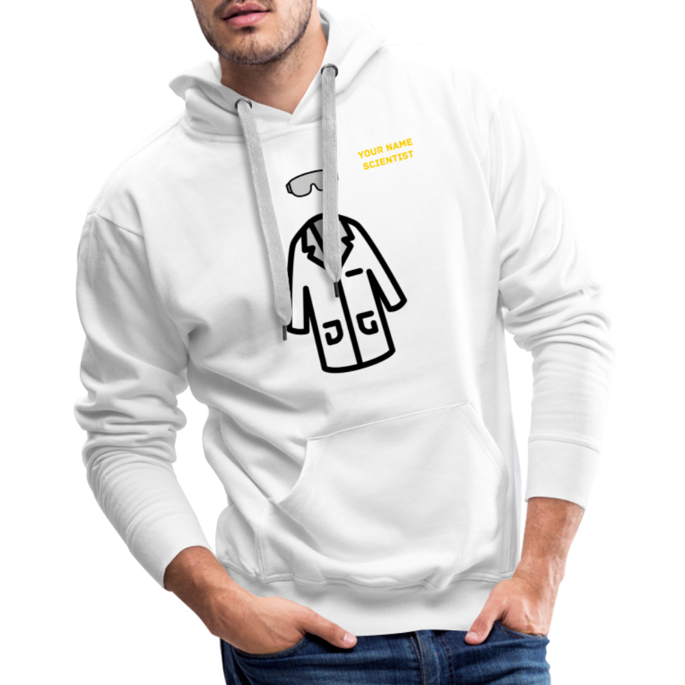 Customizable Lab Coat + Goggles + Name and Title Text Moji Men’s Premium Hoodie - Emoji.Express - white