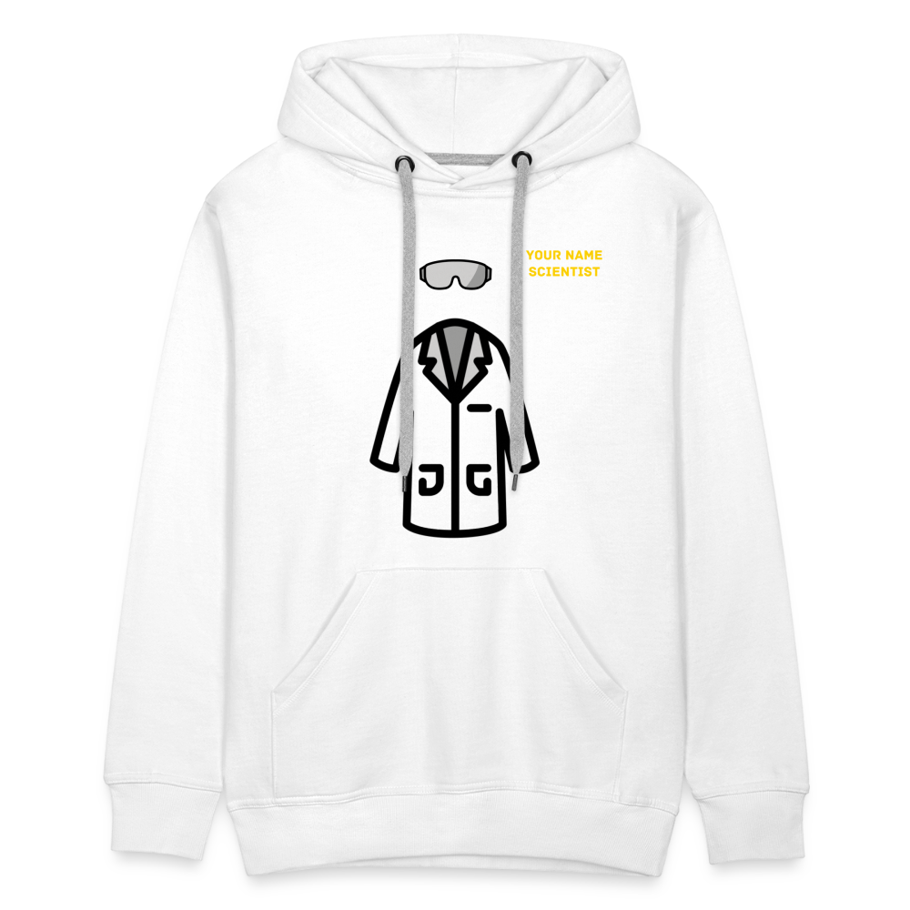 Customizable Lab Coat + Goggles + Name and Title Text Moji Men’s Premium Hoodie - Emoji.Express - white