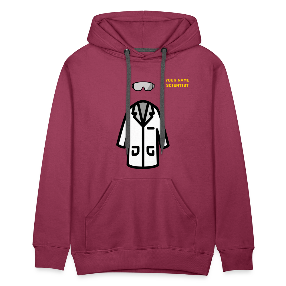 Customizable Lab Coat + Goggles + Name and Title Text Moji Men’s Premium Hoodie - Emoji.Express - burgundy