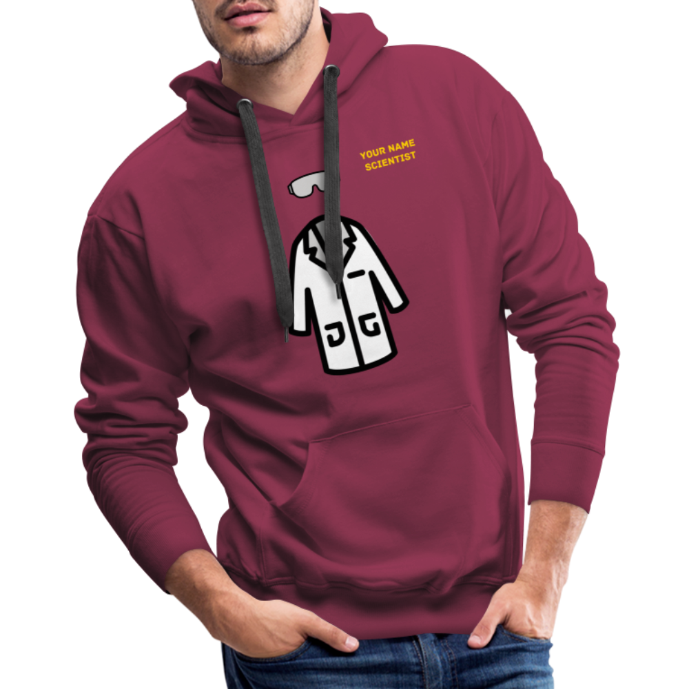 Customizable Lab Coat + Goggles + Name and Title Text Moji Men’s Premium Hoodie - Emoji.Express - burgundy