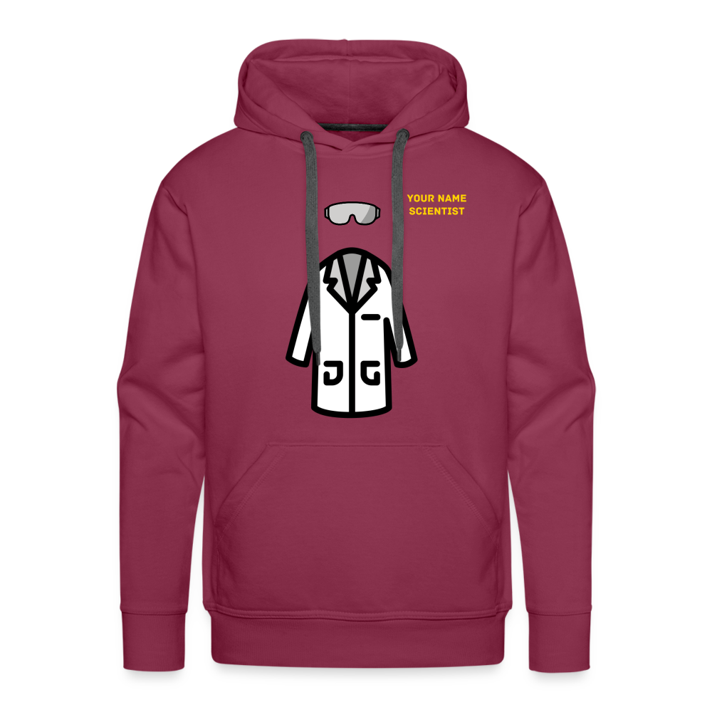 Customizable Lab Coat + Goggles + Name and Title Text Moji Men’s Premium Hoodie - Emoji.Express - burgundy
